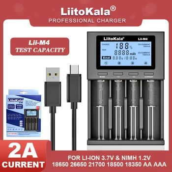 LiitoKala Lii-M4 18650 LCD Ekranas Universalus Protingo Įkroviklio Bandymo Pajėgumas, 26650 18650 21700 18500 AA, AAA ir T.t 4slot