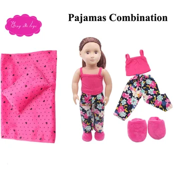 Lėlės Drabužių Priedai 2 Vnt/Set=Pižama + Šlepetės Mielas Pagalvė, Antklodė 18 Colių Lėlės &43CM Baby Dovana 