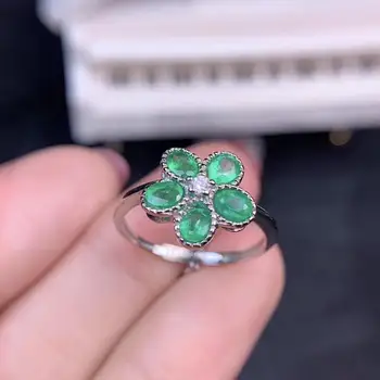 mados naujų gėlių formos žaliasis smaragdas brangakmenio žiedas moterims, papuošalai nekilnojamojo 925 sidabro gamtos perlas pasisekė birthstone