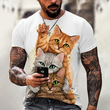 Mados Vyras Tees Cute Kačių, 3D Spausdinimas Unisex Marškinėliai Vyrų Kawaii O-Kaklo Vasaros trumpomis Rankovėmis Viršūnes Gatvės Negabaritinių Juokinga Drabužiai