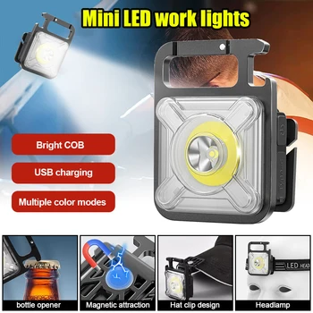 Mini LED Žibintuvėlis Keychain 5 Spalvų Šviesos Šaltinis Kišenėje Šviesos Daugiafunkcinis USB Įkrovimo COB Darbo Žibintas Keychain LED Šviesos