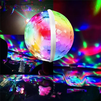 Mini Magic Ball Disco Scenos Šviesos RGB Spalvų Balsu Kontroliuojamos lempa Automatiškai Sukasi Šalis DJ Automobilio Namų Atmosferą Apšvietimas