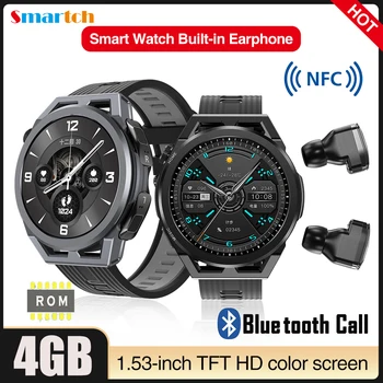 Naujas 2 In 1 laisvų Rankų įranga Blue Tooth Ryšio Smart Laikrodžiai ENC Triukšmą Ausinės 4 GB Atmintis Muzikos, Sporto Vyrai Moterys NFC Smartwatch