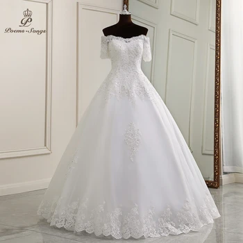 Naujas Elegantiškas trumpas rankovės grindų ilgis vestuvių suknelė boho santuokos suknelė chalatas de mariee vestidos de novia vestuvių suknelė
