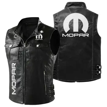 Naujas MOPAR Logotipas Odos Rock, Punk Vest Vyrų Juoda Spalva Motociklo Baikerių Striukė be Rankovių Kailis Vyrų Drabužiai.