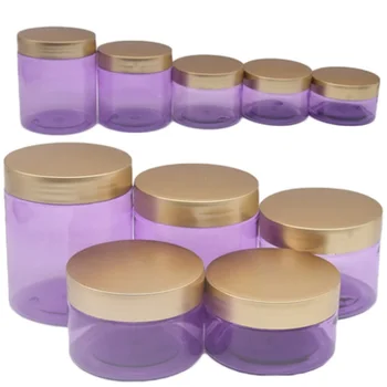 Pakuotės Tuščias Violetinė Plastikinio Butelio Jar Aukso Dangtelis Su Balta Pad 100G 120G 150G 200G 250G Nešiojamų Kosmetikos Konteinerių 20Pieces