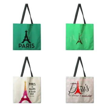 Ponios rankinės Eifelio Bokštas spausdinimo krepšiai, rankinės Ponios pečių krepšiai, sulankstomas pirkinių maišeliai Lauko paplūdimio rankinės