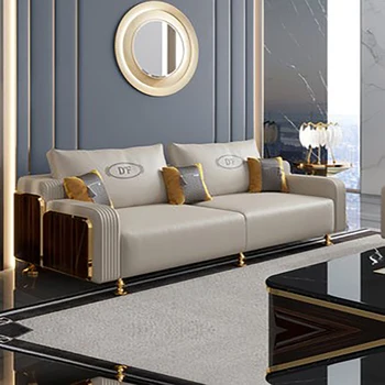 Postmodernios šviesos prabangos visą odos sofos, viršutinis sluoksnis karvės odos derinys dizaineris pradinio high-end luxury living kambario baldai