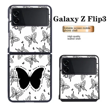 Prabanga PC + Odinis Mobiliojo Telefono dėklas Tinka: Samsung Galaxy Z Flip 3 Atveju Z Flip 3 Black Butterfly Apsaugos Atveju