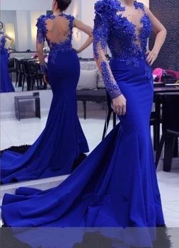 Prabanga Vakarinę Suknelę 2023 Undinė Vieną Petį Ilgomis Rankovėmis Karoliukai Royal Blue Oficialų Prom Šalis Suknelė Arabų Chalatas De Soiree