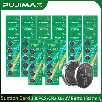 PUJIMAX 100VNT Mygtuką Ląstelių CR2025 Baterijos Ličio Monetos Baterija Automobilio Raktas Plokštė Laikrodžiai, Kompiuteriai Cholesterolio Bandymai