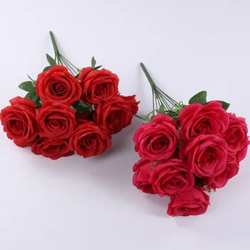 Rožių Raudonų Dirbtinių Gėlių Vestuvių Puokštė Dekoratyvinių Rožių Žiedai Šilko Netikrą Fowers Stalo Papuošimas, Vestuvių Namų Dekoro