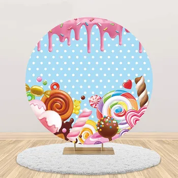 Saldus Spurgos Candyland Round Baby Shower Fone Apskritimo Fone Saldainiai Baras Padengti Naujagimių Gimtadienio Foto Studija Photozone