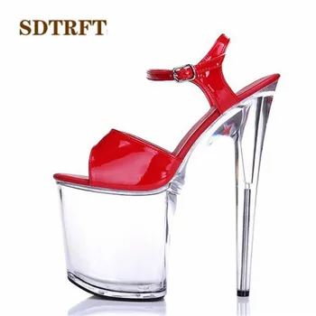 SDTRFT Plius:34-46 Spalvotų mados batus moteris seksualus permatomas Platformos, Atviros Kojų 20cm ultra plonas aukštakulniai platformos basutės