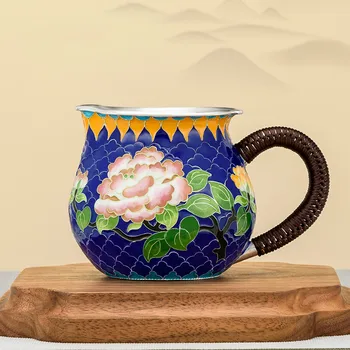 Sidabro teisingumo puodelio gryno sidabro 999 rankų darbo cloisonne bijūnas gėlių senovinis retro arbatos dozatorius