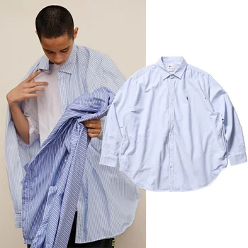SIJŲ AH.H SSZ Negabaritinių Dryžuotas Marškinėliai Vyrams Japonų gamintojas Pavasarį Ir Rudenį, Prarasti Didelio Dydžio, ilgomis Rankovėmis Viršūnes