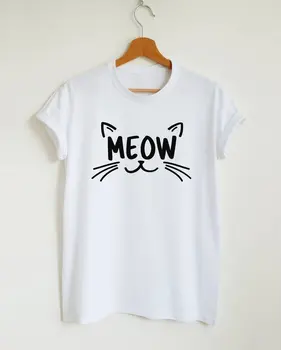 Skuggnas Miau T-shirt Cute Kačių Marškinėliai, Unisex Moterų Grafinis Tee Juokingi Kačių Mylėtojas Dovana Hipster Miau marškinėliai Aukštos kokybės Viršūnės