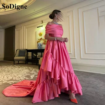 SoDigne Rožinės Spalvos Taftos Prom Dresses 2022 Vieną Petį Pakopų Vakare Šalis Suknelės Arabų Moterų Oficialų Prom Chalatai