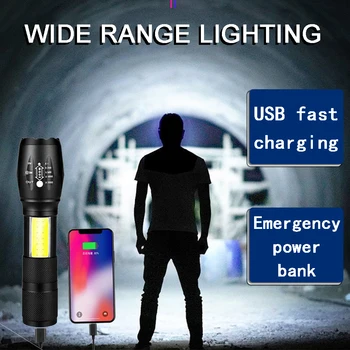 T6 Cob Bandymo Lemputė Įjungimo Fakelas USB Nešiojama Baterija Mobilieji Telefonai Ilgo Nuotolio Namų Jojimo Mini Lauko Apšvietimo Lempos taktinis