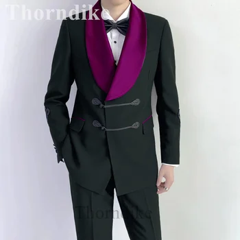 Thorndike 2021 m. Rudenį Naujų Custom Black Tendencijos Stiliaus Džentelmenas Šalies Vyrų Jaunikis Vestuvių Smokingas Kostiumo Švarkas 2-piece Set