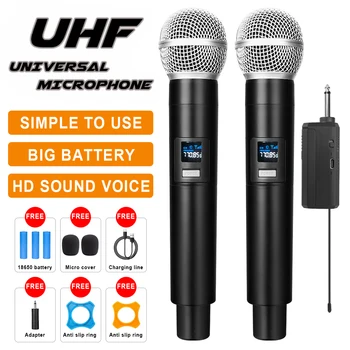 UHF Profesinės Dual Belaidžiai Mikrofonai Nešiojamą Dinaminis Mikrofonas Įkrovimo Cardioid pikapas Mic Už Karaoke Šou Posėdis