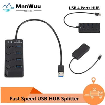 USB Hub 3.0 4 Uostų High Speed Multi Splitter USB HUB Adapterį Switch LED Indikatorius MacBook Nešiojamas Pc Kompiuterių Priedai