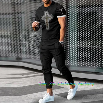 Vasaros Vyrų Tracksuit 2 Vienetų Rinkinių Atsitiktinis Marškinėliai Kelnės Komplektus Mados 3D Atspausdintas Trumpas Rankovės Vyrų Drabužių Streetwear