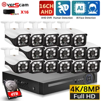Veido Aptikimo Analoginis CCTV Saugumo kamerų Sistema, Nustatyti 16CH 4K DVR Rinkinys, Naktinio Matymo HAINAUT Kamera, Vaizdo Stebėjimo Sistemos Komplektas 8CH