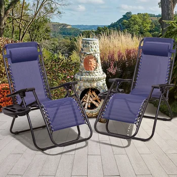 Vineego Zero Gravity Chair 2 Stovyklos Sėdima Lounge Kėdės Lauko Poilsio Kiemo Kėdės su Reguliuojama Pagalvė 2 Pak