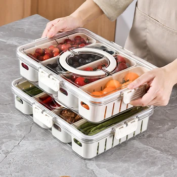Virtuvės Maisto produktų talpinimo Šaldytuve Šviežios saugojimo Dėžutė Nešiojamų Vaisių, Daržovių, Mėsos Laikymo Konteineriai su Nutekėjimo Skyrelio