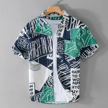 Vyrų vasara naujas pardavimo trumparankoviai marškinėliai grynos medvilnės prarasti kontrastą spalvos atspausdintas marškinėliai streetwear havajų pūdymas marškinėliai vyrams