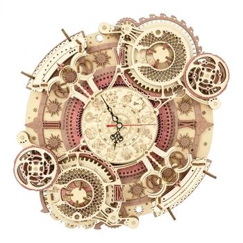 Zodiako Sieninis Laikrodis LAIKĄ, MENO 3D Medinė Dėlionė Modelio Kūrimo Bloką 