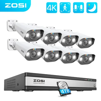 ZOSI 16CH 8MP 5MP POE Apsaugos Stebėjimo kamerų Sistemos Komplektas AI Žmogaus Aptikimo 2 Garso 4K IP Kameros CCTV Vaizdo NVR Rinkinys