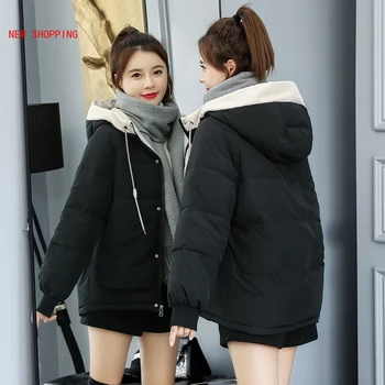 Žiemos Storos Striukės Su Gobtuvu Trumpas Moterys 2023 Mados Korėjos Stiliaus Šiltas Parko Negabaritinių Prarasti Moterų Apsiaustai Outwear Manteau Femme